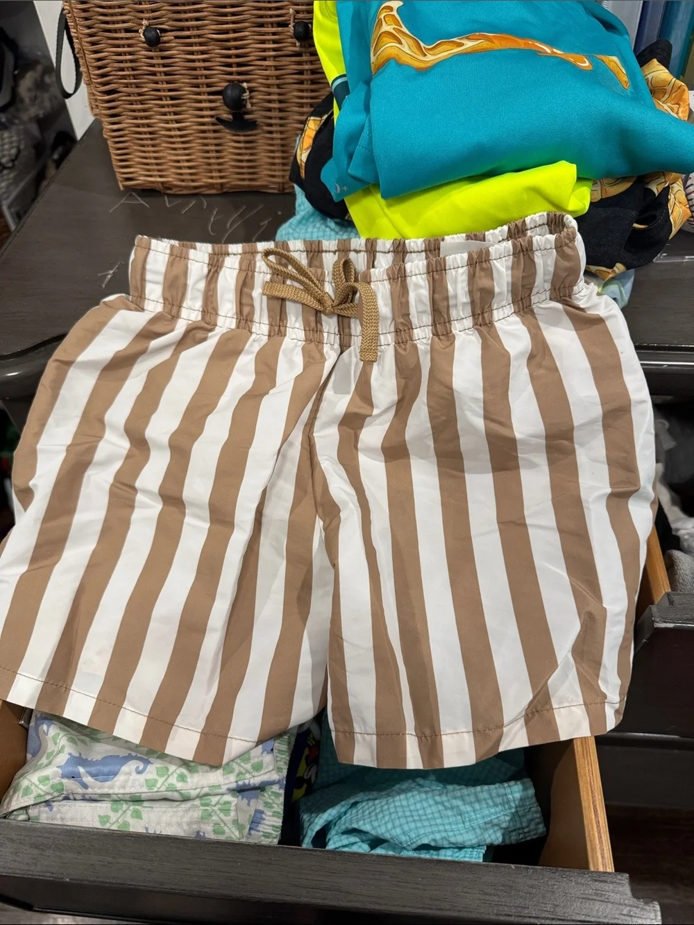H&M Brown and White Vertical Stripe Athletic Shorts